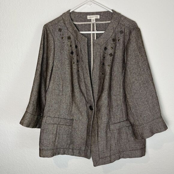 Coldwater Creek Jacket Womens 18 Metallic Embellished Button Up Blazer Coat - Picture 1 of 7